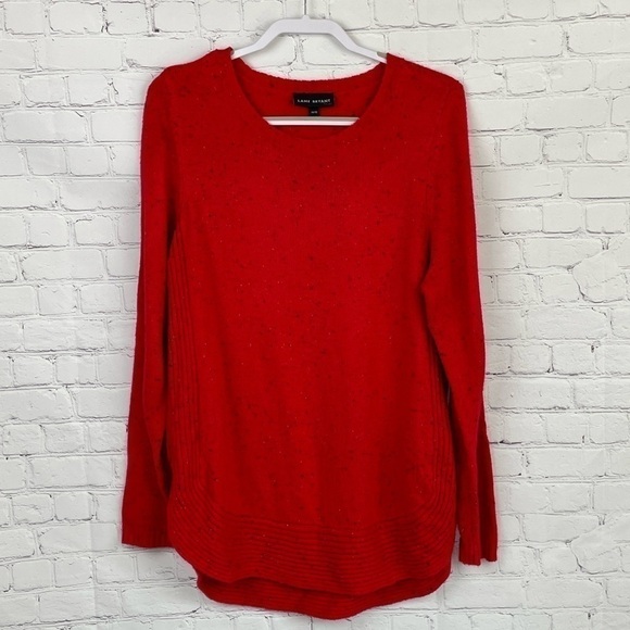 Lane Bryant Sweaters - Lane Bryant Women Sweater Round Neck Side Slit Curved Hem Long Sleeve 14/16 Red